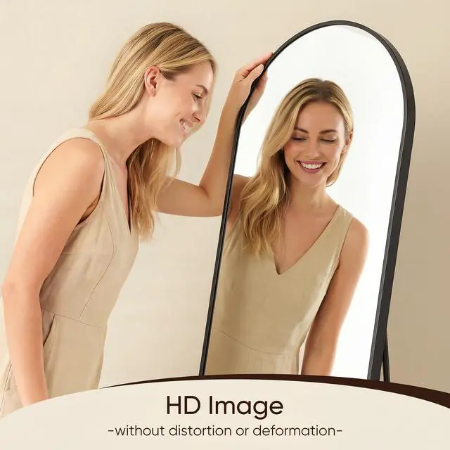 Alt view image 6 of 7 - Antok 71" x28 Arched Full Length Floor Mirror, Black Aluminum Frame, Free Standing/Wall Mount/Leaning for Bedroom, Living Room, Dressing Room