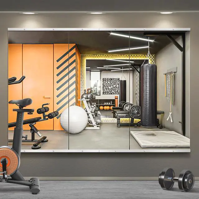 Main image of TRAHOME Home Gym Mirror for Wall,48x24x3PCS Full Length,Glass Frameless Body Large Mirror for Home Gym,Workout,Bedroom,Garage(Silver)