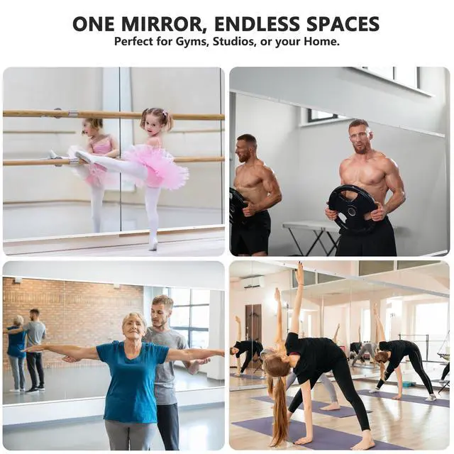 Alt view image 3 of 7 - TRAHOME Home Gym Mirror for Wall,48x24x3PCS Full Length,Glass Frameless Body Large Mirror for Home Gym,Workout,Bedroom,Garage(Silver)