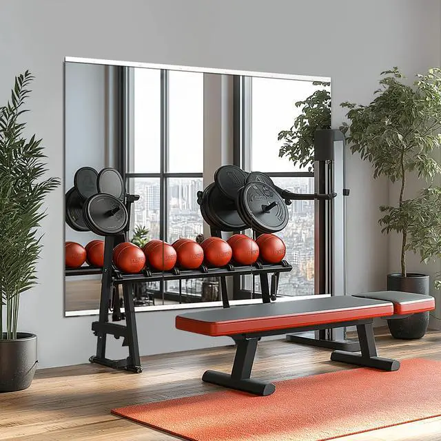 Alt view image 7 of 7 - TRAHOME Home Gym Mirror for Wall,48x24x3PCS Full Length,Glass Frameless Body Large Mirror for Home Gym,Workout,Bedroom,Garage(Silver)