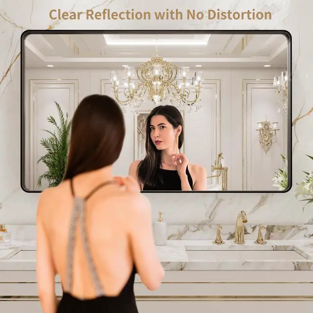 Alt view image 2 of 7 - LOAAO 40X36 Inch Black Metal Framed Bathroom Mirror for Wall, Matte Black Bathroom Vanity Mirror Farmhouse, Anti-Rust, Tempered Glass, Hangs Horizontally or Vertically