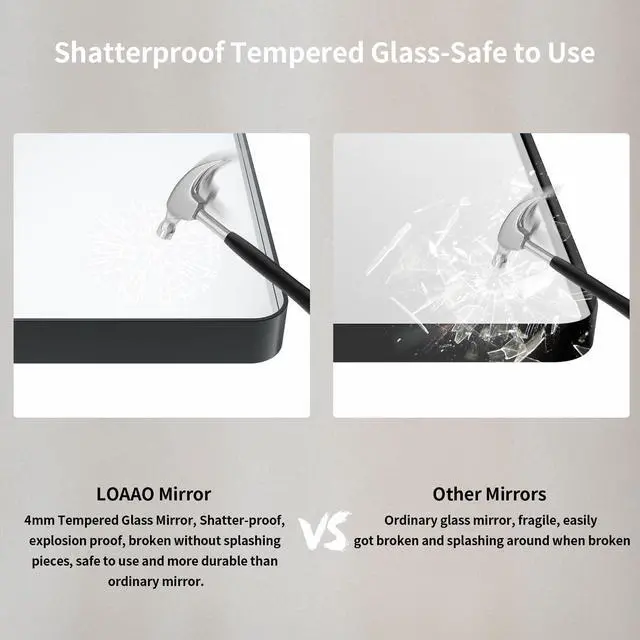 Alt view image 7 of 7 - LOAAO 40X36 Inch Black Metal Framed Bathroom Mirror for Wall, Matte Black Bathroom Vanity Mirror Farmhouse, Anti-Rust, Tempered Glass, Hangs Horizontally or Vertically