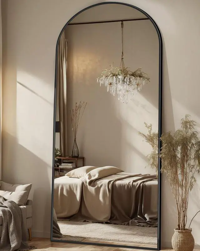 Main image of Antok 71" x28 Arched Full Length Floor Mirror, Black Aluminum Frame, Free Standing/Wall Mount/Leaning for Bedroom, Living Room, Dressing Room