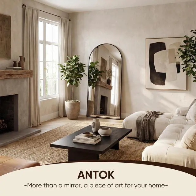 Alt view image 4 of 7 - Antok 71" x28 Arched Full Length Floor Mirror, Black Aluminum Frame, Free Standing/Wall Mount/Leaning for Bedroom, Living Room, Dressing Room