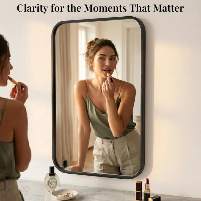 Alt view image 2 of 7 - Pocetry 2-Pack 24x36 Inch Matte Black Rounded Rectangle Vanity Mirrors