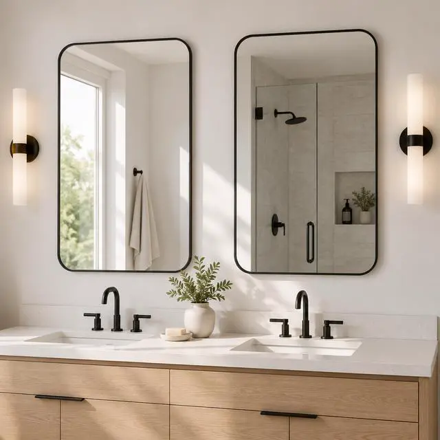 Alt view image 3 of 7 - Pocetry 2-Pack 24x36 Inch Matte Black Rounded Rectangle Vanity Mirrors