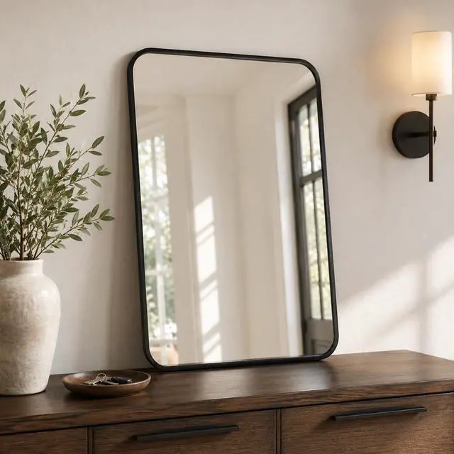 Alt view image 7 of 7 - Pocetry 2-Pack 24x36 Inch Matte Black Rounded Rectangle Vanity Mirrors
