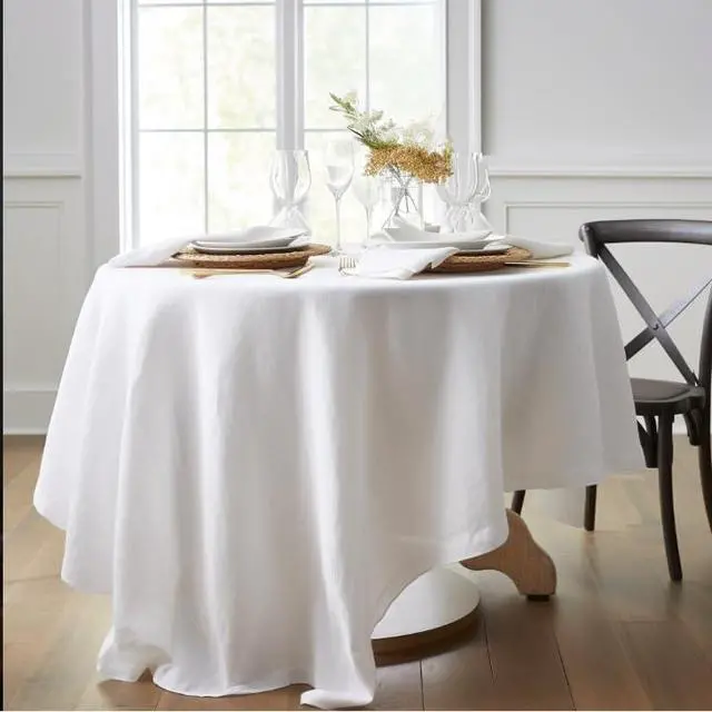 Alt view image 3 of 7 - EVERLY 100% Pure Linen Round Tablecloths 90Inch Round Machine Washable Tablecloth for Thanksgiving,Decorative Halloween,Buffet Parties,Picnic,Events,Weddings and Restaurants-White