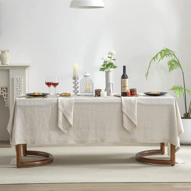 Main image of EVERLY Pure Linen Hemstitch Tablecloth,100% Stonewashed French Linen tablecloths for Kitchen Dining Rectangle Tables,60x120Inch Machine Washable Christmas Thanksgiving Organic Tablecloth-Natural Linen