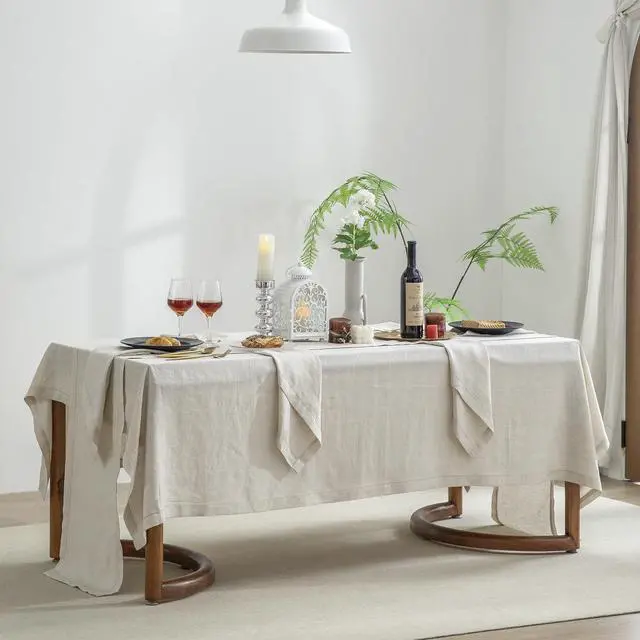 Alt view image 2 of 7 - EVERLY Pure Linen Hemstitch Tablecloth,100% Stonewashed French Linen tablecloths for Kitchen Dining Rectangle Tables,60x120Inch Machine Washable Christmas Thanksgiving Organic Tablecloth-Natural Linen