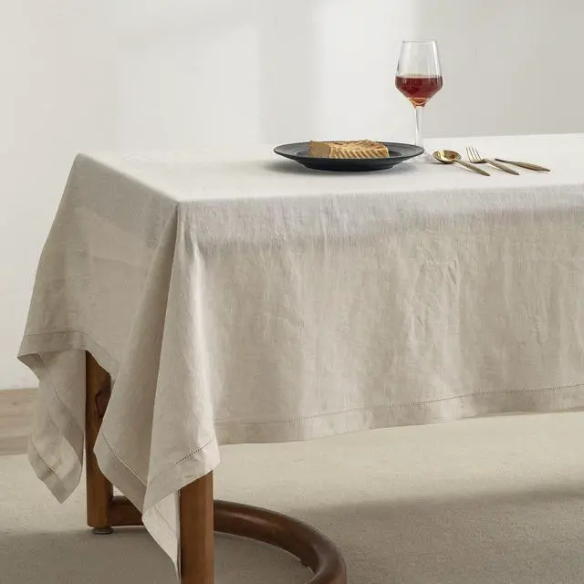 Alt view image 5 of 7 - EVERLY Pure Linen Hemstitch Tablecloth,100% Stonewashed French Linen tablecloths for Kitchen Dining Rectangle Tables,60x120Inch Machine Washable Christmas Thanksgiving Organic Tablecloth-Natural Linen