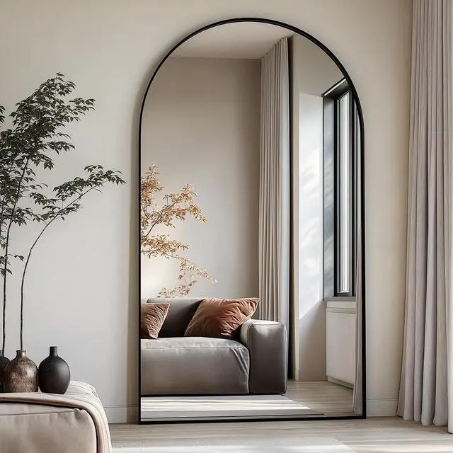 Main image of Dewfig Arched Full Length Mirror, 76"x34" Large Floor Mirror, Full Body Mirrors for Leaning or Hanging, Standing Mirrors for Bedroom, Living Room,Dressing Room, Aluminum Alloy Frame, Black