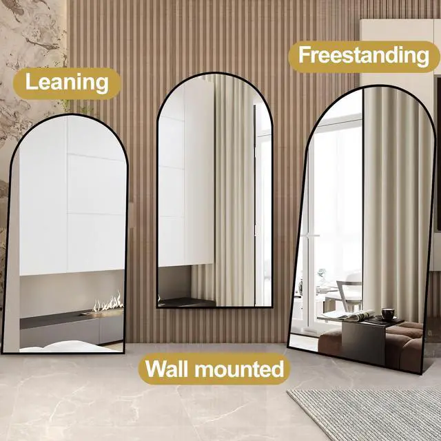 Alt view image 4 of 7 - Dewfig Arched Full Length Mirror, 76"x34" Large Floor Mirror, Full Body Mirrors for Leaning or Hanging, Standing Mirrors for Bedroom, Living Room,Dressing Room, Aluminum Alloy Frame, Black