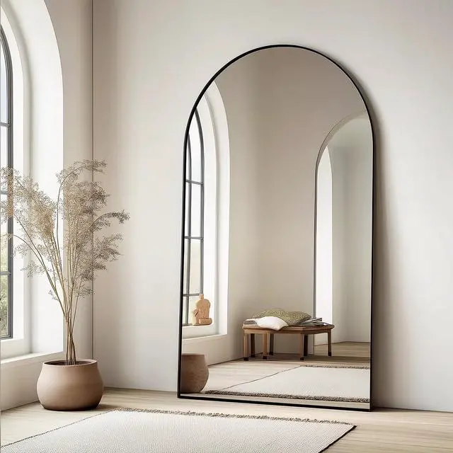 Alt view image 2 of 7 - Dewfig Arched Full Length Mirror, 76"x34" Large Floor Mirror, Full Body Mirrors for Leaning or Hanging, Standing Mirrors for Bedroom, Living Room,Dressing Room, Aluminum Alloy Frame, Black