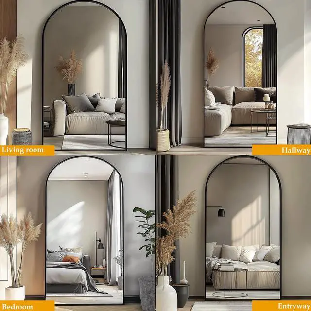 Alt view image 3 of 7 - Dewfig Arched Full Length Mirror, 76"x34" Large Floor Mirror, Full Body Mirrors for Leaning or Hanging, Standing Mirrors for Bedroom, Living Room,Dressing Room, Aluminum Alloy Frame, Black