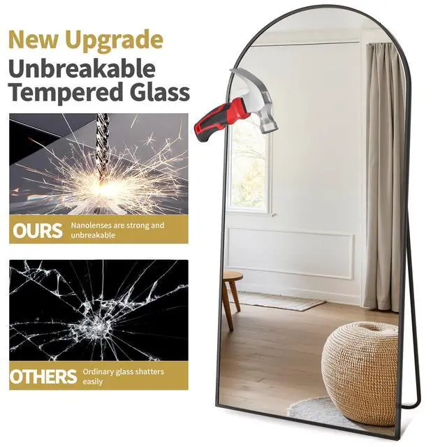 Alt view image 6 of 7 - Dewfig Arched Full Length Mirror, 76"x34" Large Floor Mirror, Full Body Mirrors for Leaning or Hanging, Standing Mirrors for Bedroom, Living Room,Dressing Room, Aluminum Alloy Frame, Black