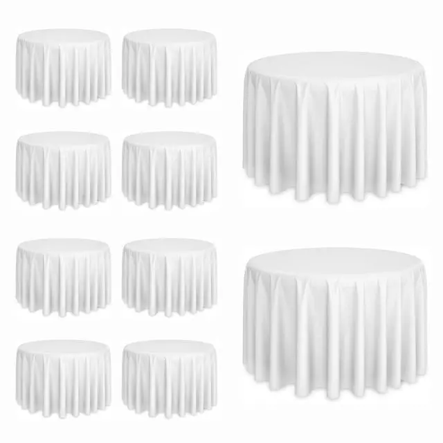 Main image of 10 Pack White Round Tablecloths, 120 Inch Stain Resistant and Wrinkle Round Table Clothes, Washable Polyester Table Clothes Cover for Kitchen Dining, Wedding Birthday Party, Buffet Restaurant, Banquet
