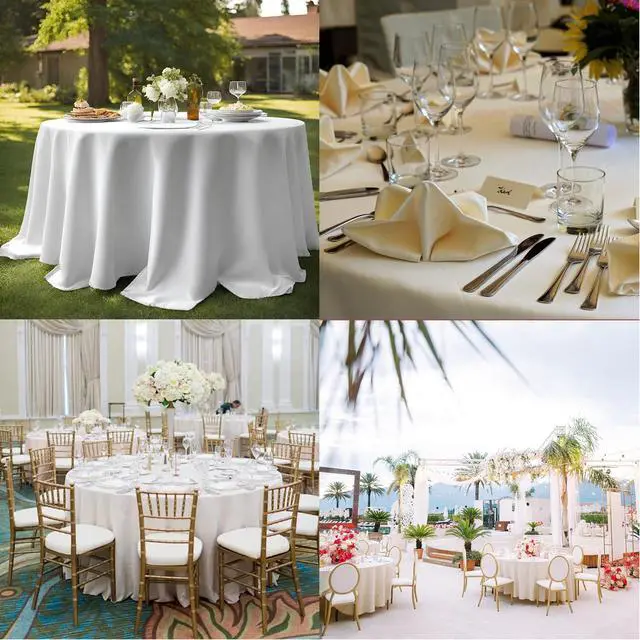 Alt view image 6 of 7 - 10 Pack White Round Tablecloths, 120 Inch Stain Resistant and Wrinkle Round Table Clothes, Washable Polyester Table Clothes Cover for Kitchen Dining, Wedding Birthday Party, Buffet Restaurant, Banquet
