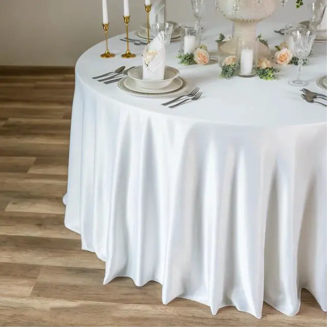 Alt view image 2 of 7 - 10 Pack White Round Tablecloths, 120 Inch Stain Resistant and Wrinkle Round Table Clothes, Washable Polyester Table Clothes Cover for Kitchen Dining, Wedding Birthday Party, Buffet Restaurant, Banquet