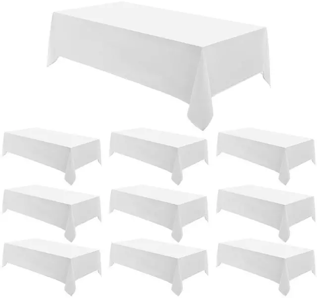 Main image of Aocoz Rectangle Tablecloths 90x132 Inch 10 Pack White Tablecloth for 6ft Washable Decorative Linen Polyester Table Cloths for 8ft Dining Table Banquets Buffet Parties and Wedding