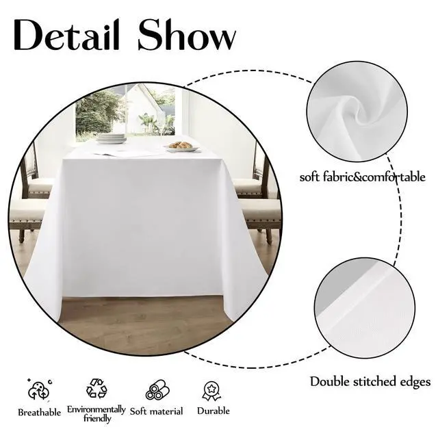 Alt view image 4 of 7 - Aocoz Rectangle Tablecloths 90x132 Inch 10 Pack White Tablecloth for 6ft Washable Decorative Linen Polyester Table Cloths for 8ft Dining Table Banquets Buffet Parties and Wedding