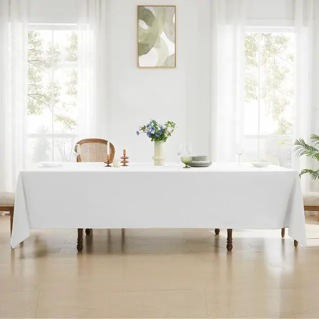 Alt view image 6 of 7 - Aocoz Rectangle Tablecloths 90x132 Inch 10 Pack White Tablecloth for 6ft Washable Decorative Linen Polyester Table Cloths for 8ft Dining Table Banquets Buffet Parties and Wedding