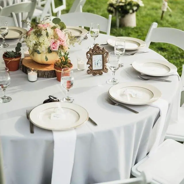 Alt view image 2 of 7 - DAKKIONY 10 Pack Round Tablecloth White 120 Inch, Stain Resistant and Wrinkle Polyester Fabric, Washable Table Cover for Kitchen Dining, Wedding, Buffet Table, Holiday Party