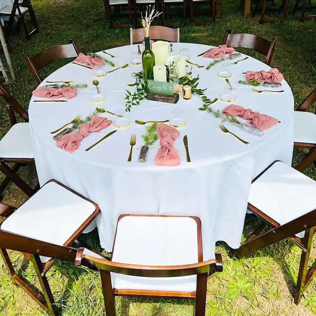 Alt view image 6 of 7 - DAKKIONY 10 Pack Round Tablecloth White 120 Inch, Stain Resistant and Wrinkle Polyester Fabric, Washable Table Cover for Kitchen Dining, Wedding, Buffet Table, Holiday Party