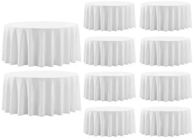 Main image of Aocoz Round Tablecloth 120 Inch 10 Pack White Tablecloths Washable Decorative Linen Polyester Table Clothes Cover for Dining Table Banquets Buffet Parties and Wedding