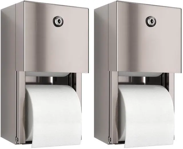 Main image of Commercial Toilet Paper Dispenser (2-Pack), 2 Roll Stainless Steel Toilet Paper Holder. Wall Mount, Locking Tissue Dispensers for Bathroom/Restroom