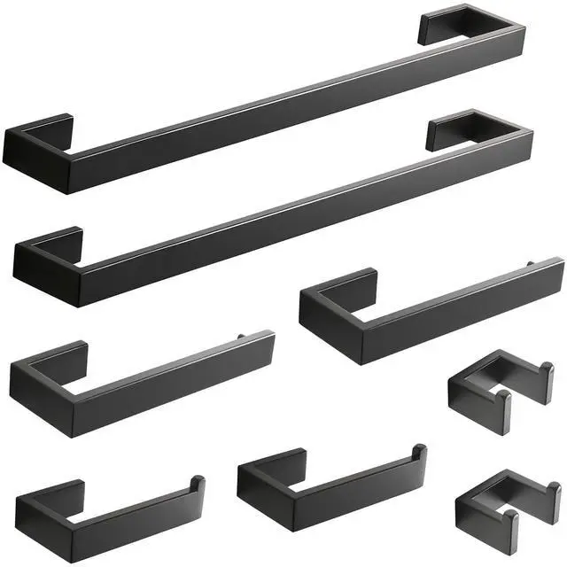 Main image of Fapully 8 Piece Bathroom Hardware Accessories Set Stainless Steel Matte Black Wall Mounted