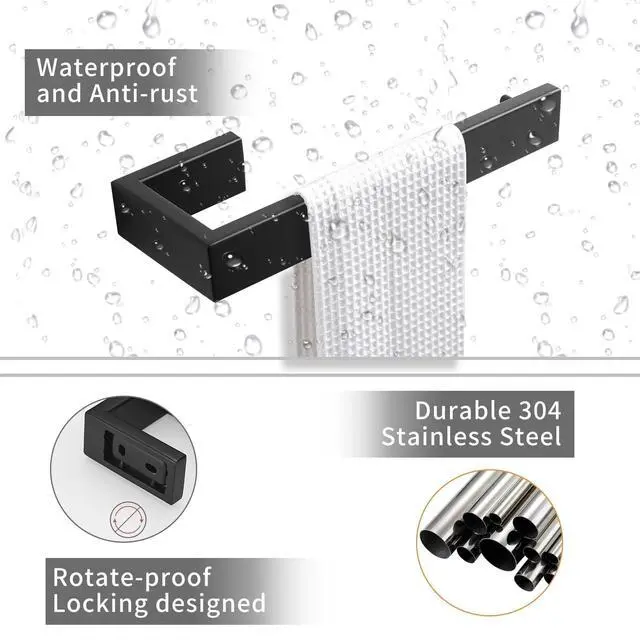 Alt view image 3 of 7 - Fapully 8 Piece Bathroom Hardware Accessories Set Stainless Steel Matte Black Wall Mounted