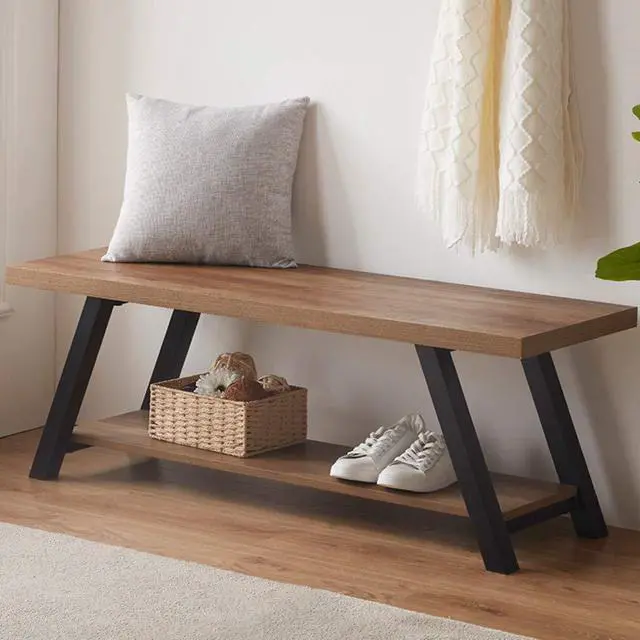 Main image of LVB Industrial Entryway Bench, Wood and Metal Storage Bench for Living Dining Room, Farmhouse Indoor Entry Way Shoe Benches Seat, Rustic Oak, 47 Inch Long