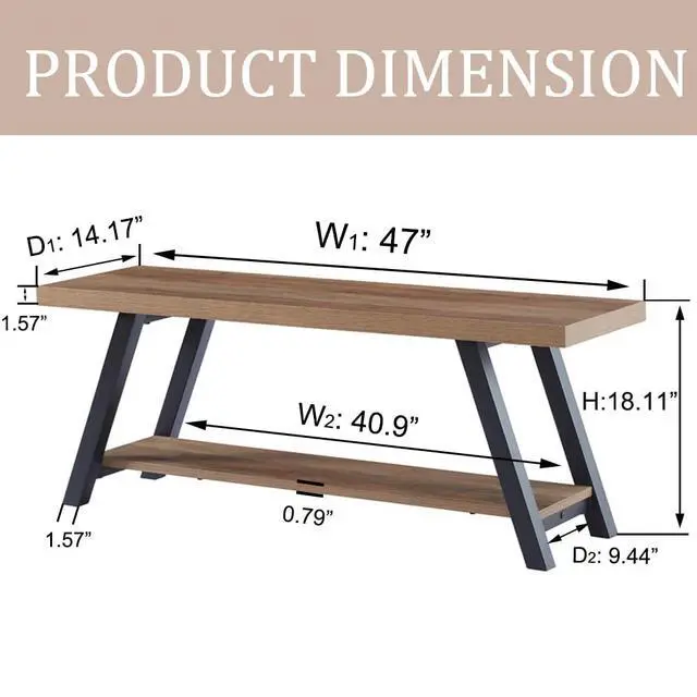 Alt view image 3 of 7 - LVB Industrial Entryway Bench, Wood and Metal Storage Bench for Living Dining Room, Farmhouse Indoor Entry Way Shoe Benches Seat, Rustic Oak, 47 Inch Long