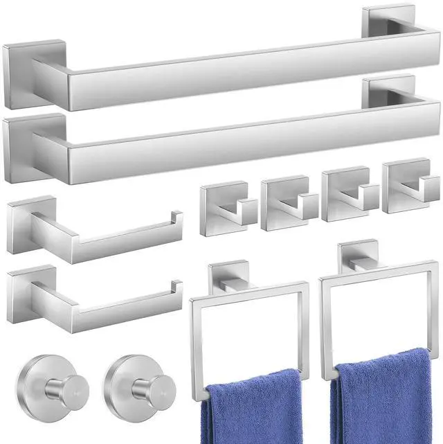 Main image of UPRONE Bathroom Hardware Accessories Set: Bath Towel Bar Set, Towel Racks for Bathroom Wall Mounted, SUS304 Stainless Steel (Brushed Nickel, 12-Pieces)