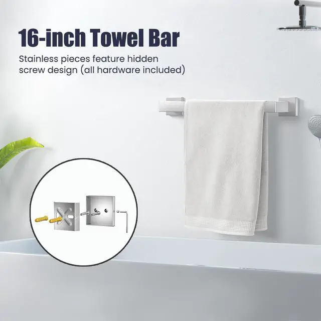 Alt view image 2 of 7 - UPRONE Bathroom Hardware Accessories Set: Bath Towel Bar Set, Towel Racks for Bathroom Wall Mounted, SUS304 Stainless Steel (Brushed Nickel, 12-Pieces)