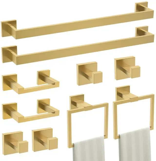Main image of TURS 10-Piece Bathroom Hardware Accessories Set Brushed Gold Towel Bar Holder Set SUS304 Stainless Steel Towel Racks for Bathroom Wall Mounted, 23.6-Inch
