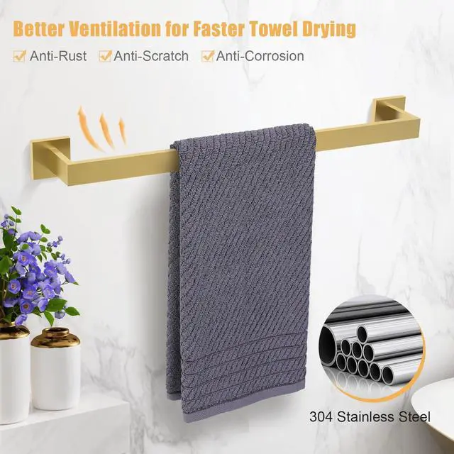 Alt view image 2 of 7 - TURS 10-Piece Bathroom Hardware Accessories Set Brushed Gold Towel Bar Holder Set SUS304 Stainless Steel Towel Racks for Bathroom Wall Mounted, 23.6-Inch