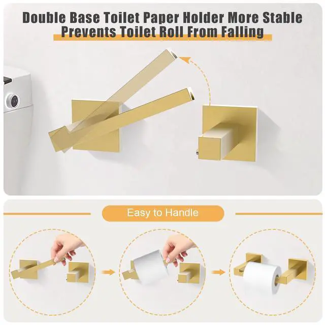 Alt view image 3 of 7 - TURS 10-Piece Bathroom Hardware Accessories Set Brushed Gold Towel Bar Holder Set SUS304 Stainless Steel Towel Racks for Bathroom Wall Mounted, 23.6-Inch