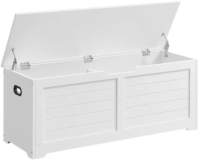 Main image of Storage Chest, Storage Bench with 2 Safety Hinges, Farmhouse Style, 15.7 x 47.2 x 18.1 Inches, for Entryway, Bedroom, Living Room, Cloud White ULSB065W01