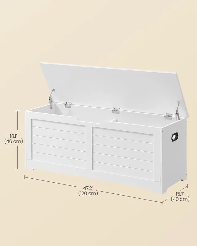 Alt view image 5 of 6 - Storage Chest, Storage Bench with 2 Safety Hinges, Farmhouse Style, 15.7 x 47.2 x 18.1 Inches, for Entryway, Bedroom, Living Room, Cloud White ULSB065W01
