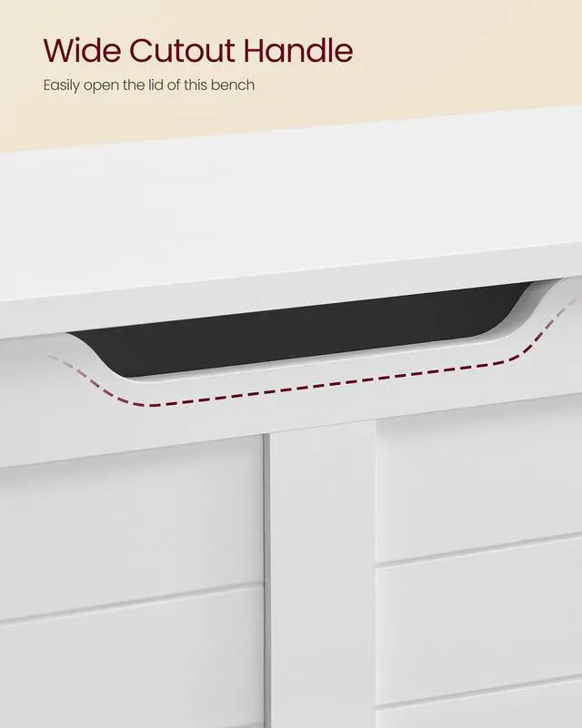 Alt view image 6 of 6 - Storage Chest, Storage Bench with 2 Safety Hinges, Farmhouse Style, 15.7 x 47.2 x 18.1 Inches, for Entryway, Bedroom, Living Room, Cloud White ULSB065W01