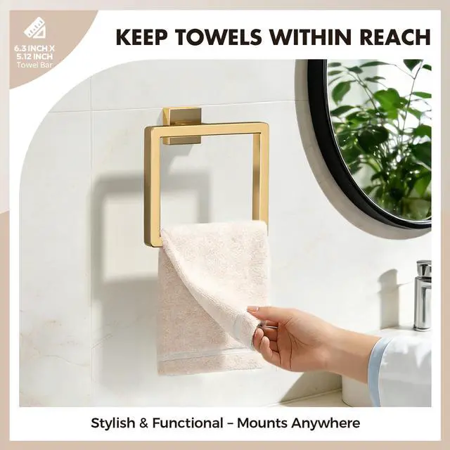 Alt view image 3 of 7 - Bathroom Accessory Towel Bar Set: 20 Pieces Gold Square Bathroom Hardware SUS304 Stainless Steel - 24 Inch Wall Mounted Towel Rack&Toilet Paper Holder&Towel Ring and Towel Hook
