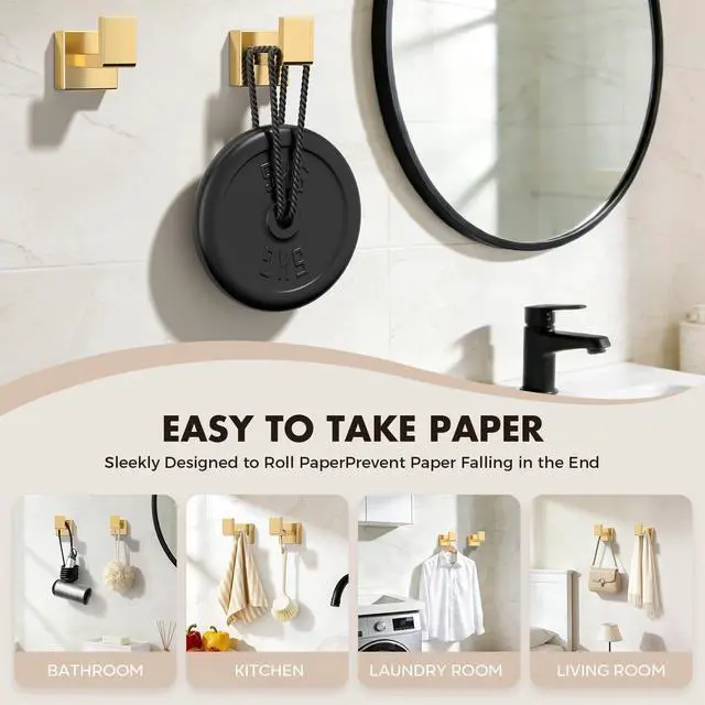 Alt view image 5 of 7 - Bathroom Accessory Towel Bar Set: 20 Pieces Gold Square Bathroom Hardware SUS304 Stainless Steel - 24 Inch Wall Mounted Towel Rack&Toilet Paper Holder&Towel Ring and Towel Hook