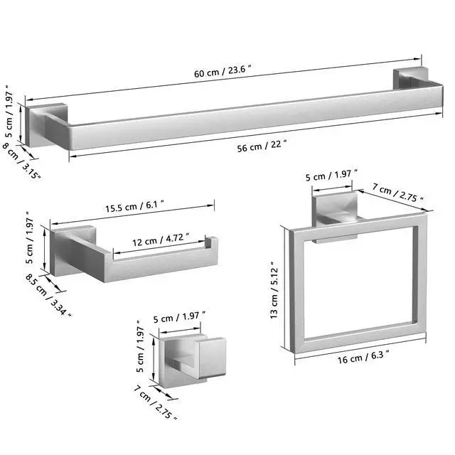 Alt view image 2 of 6 - 20-Pieces Brushed Nickel Bathroom Accessories Set, 23.6 Inch Bath Towel Bar Set, Stainless Steel Bathroom Hardware Set, Towel Racks for Bathroom Wall Mounted.