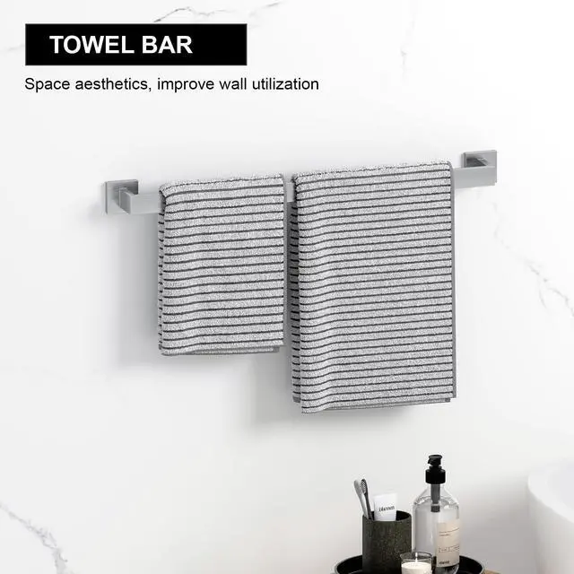 Alt view image 3 of 6 - 20-Pieces Brushed Nickel Bathroom Accessories Set, 23.6 Inch Bath Towel Bar Set, Stainless Steel Bathroom Hardware Set, Towel Racks for Bathroom Wall Mounted.