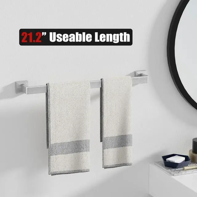 Alt view image 3 of 7 - 20-Piece Brushed Nickel Bathroom Accessories Set 23.6" Towel Bar, Towel Ring, Toilet Paper Holder & Hooks, Wall Mounted Bathroom Hardware, Rust & Corrosion-Resistant, Ideal for Modern Bathrooms