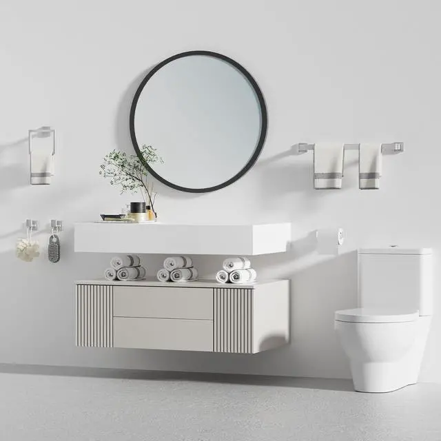 Alt view image 7 of 7 - 20-Piece Brushed Nickel Bathroom Accessories Set 23.6" Towel Bar, Towel Ring, Toilet Paper Holder & Hooks, Wall Mounted Bathroom Hardware, Rust & Corrosion-Resistant, Ideal for Modern Bathrooms