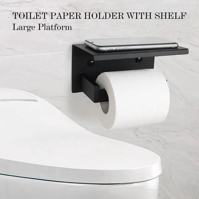 Alt view image 3 of 7 - 10 Pieces Black Towel Bar Set Bathroom Hardware Accessories Set Upgraded Toilet Paper Holder with Shelf Towel Holder Set for Bathroom Stainless Steel Wall Mounted 23.6in