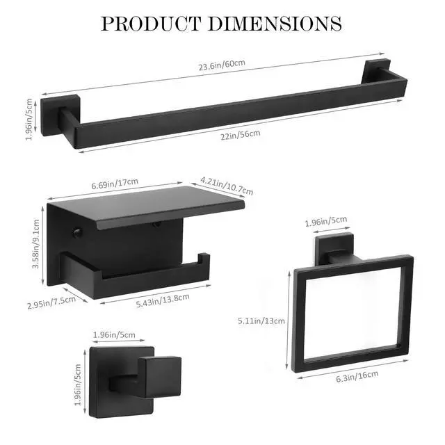 Alt view image 6 of 7 - 10 Pieces Black Towel Bar Set Bathroom Hardware Accessories Set Upgraded Toilet Paper Holder with Shelf Towel Holder Set for Bathroom Stainless Steel Wall Mounted 23.6in